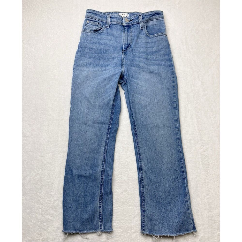 BDG Jeans Womens 26 Blue Fade Whiskers Raw Hem Straight Ankle Crop